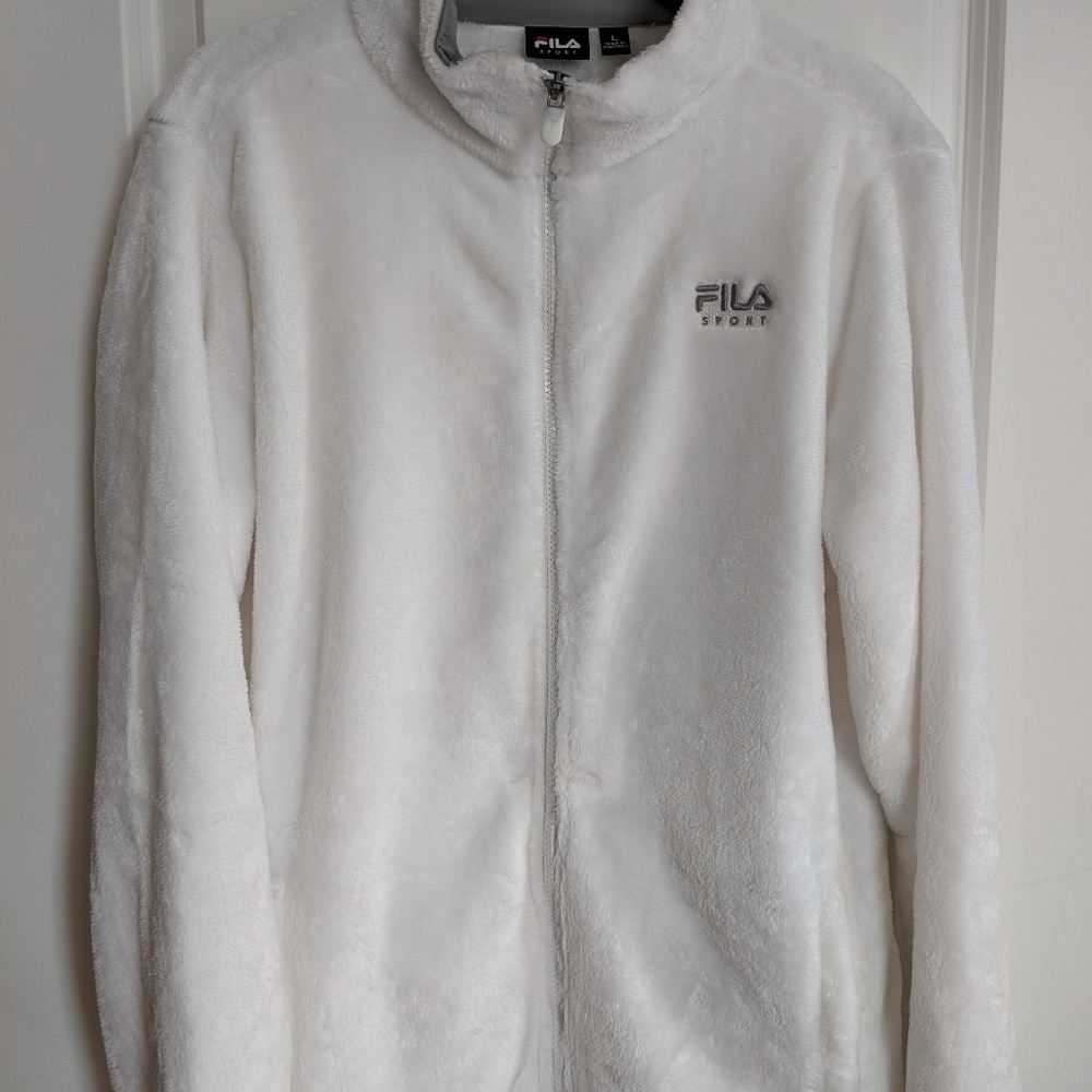 White furry jacket